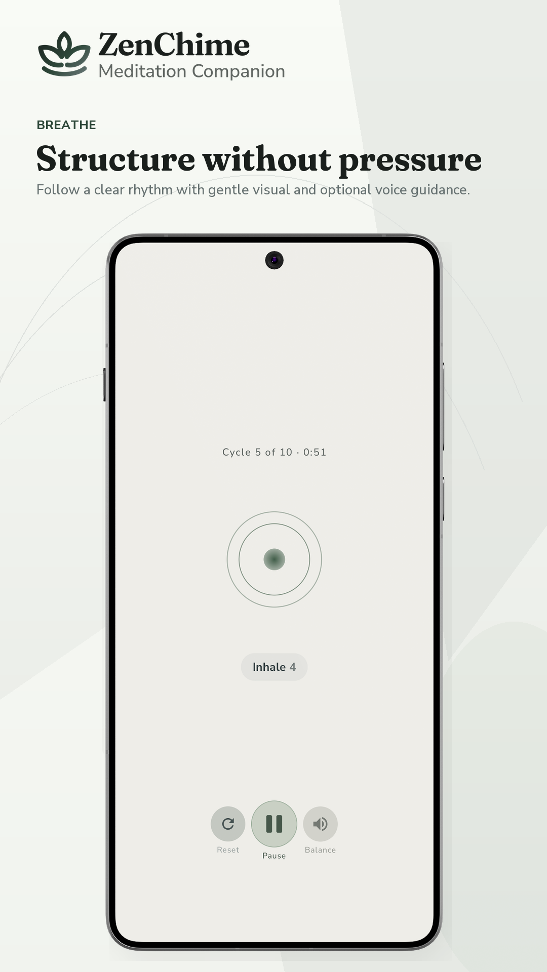 ZenChime Breathing Practices launch screenshot.