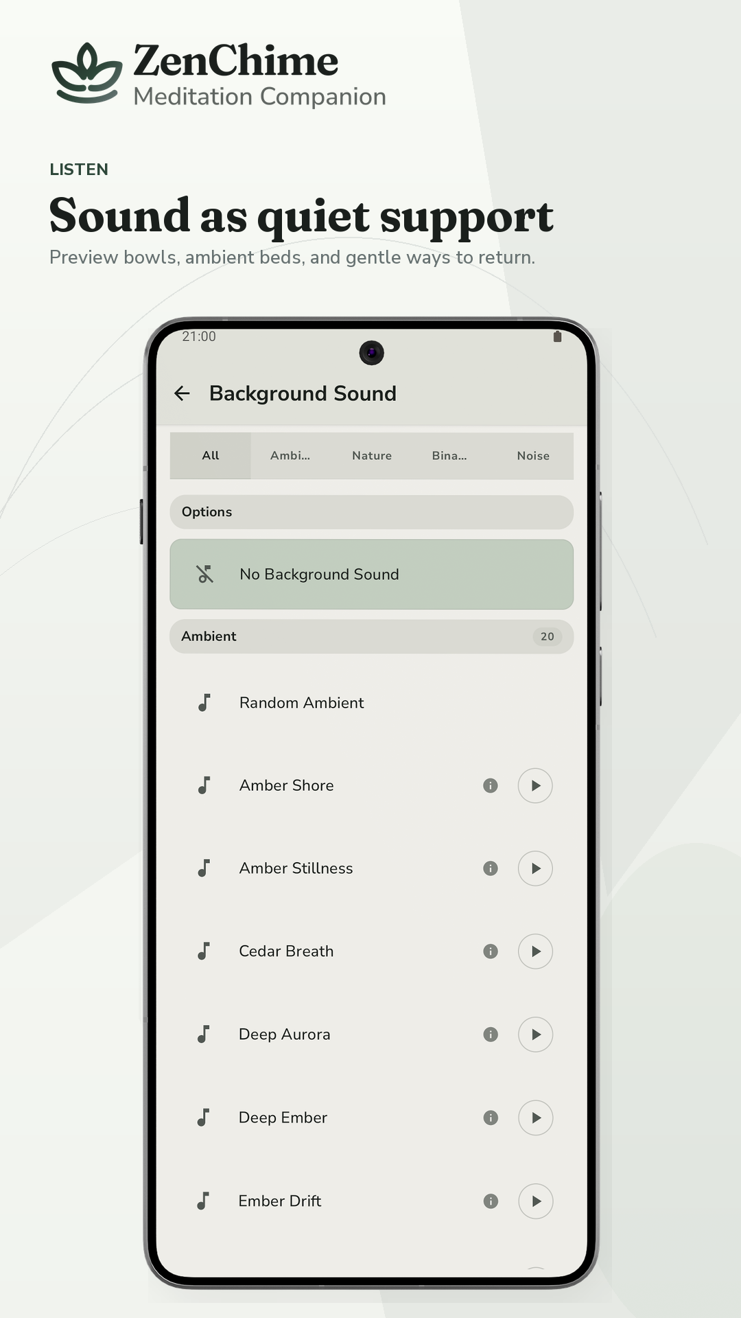 ZenChime Background Sound launch screenshot.